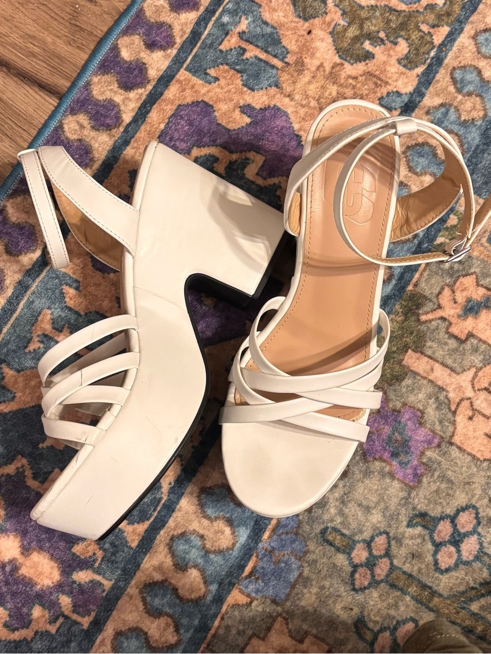 White Crisscross Platform Sandals with Ankle Strap - Picture 2 of 4